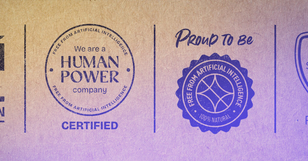 Stamps showing Human Powered and AI free certificates