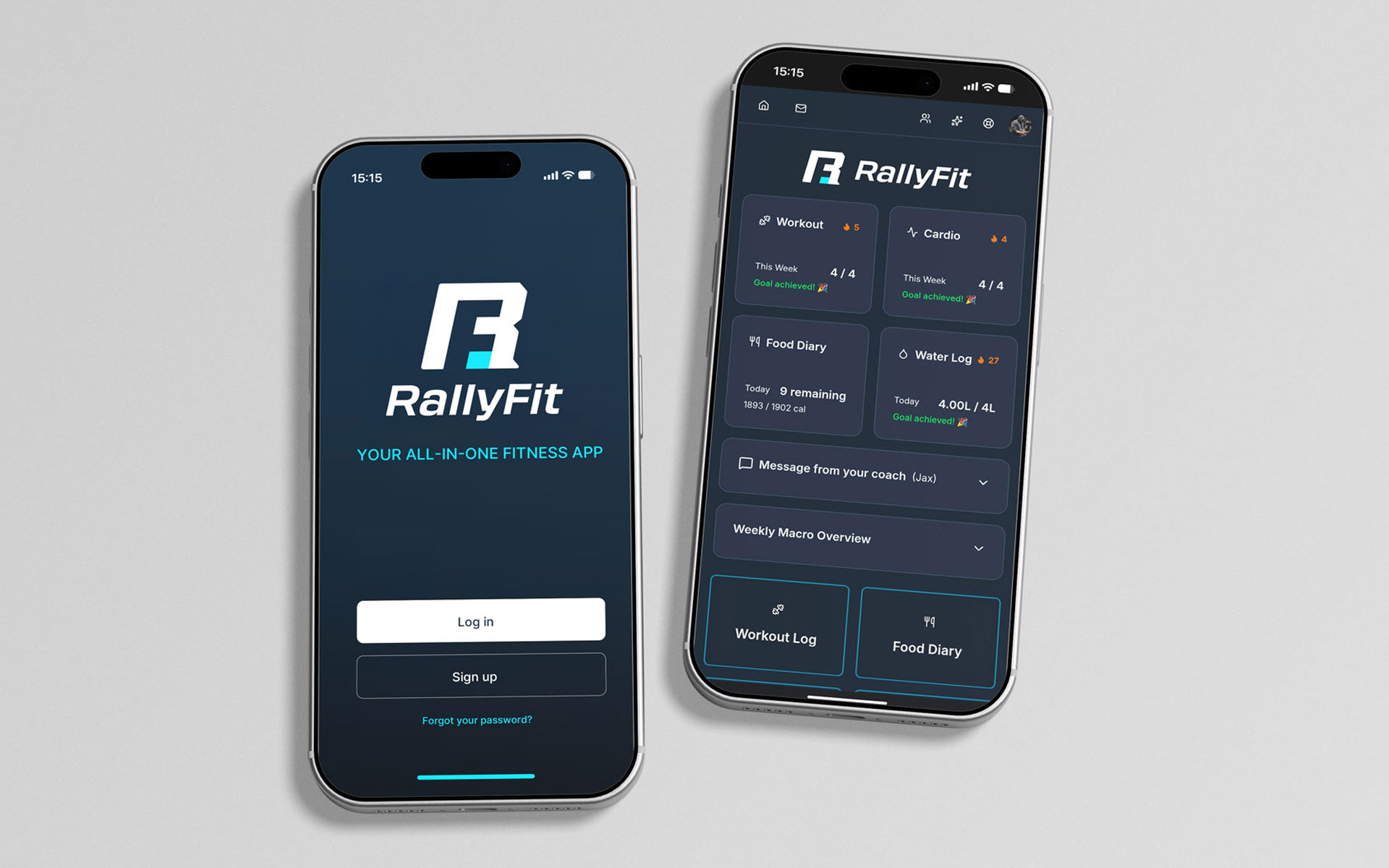 RallyFit app on phone screens