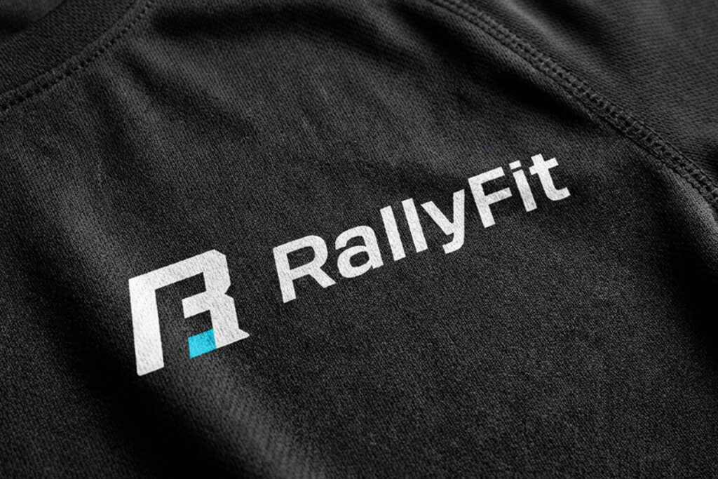 RallyFit logo on a sports t-shirt