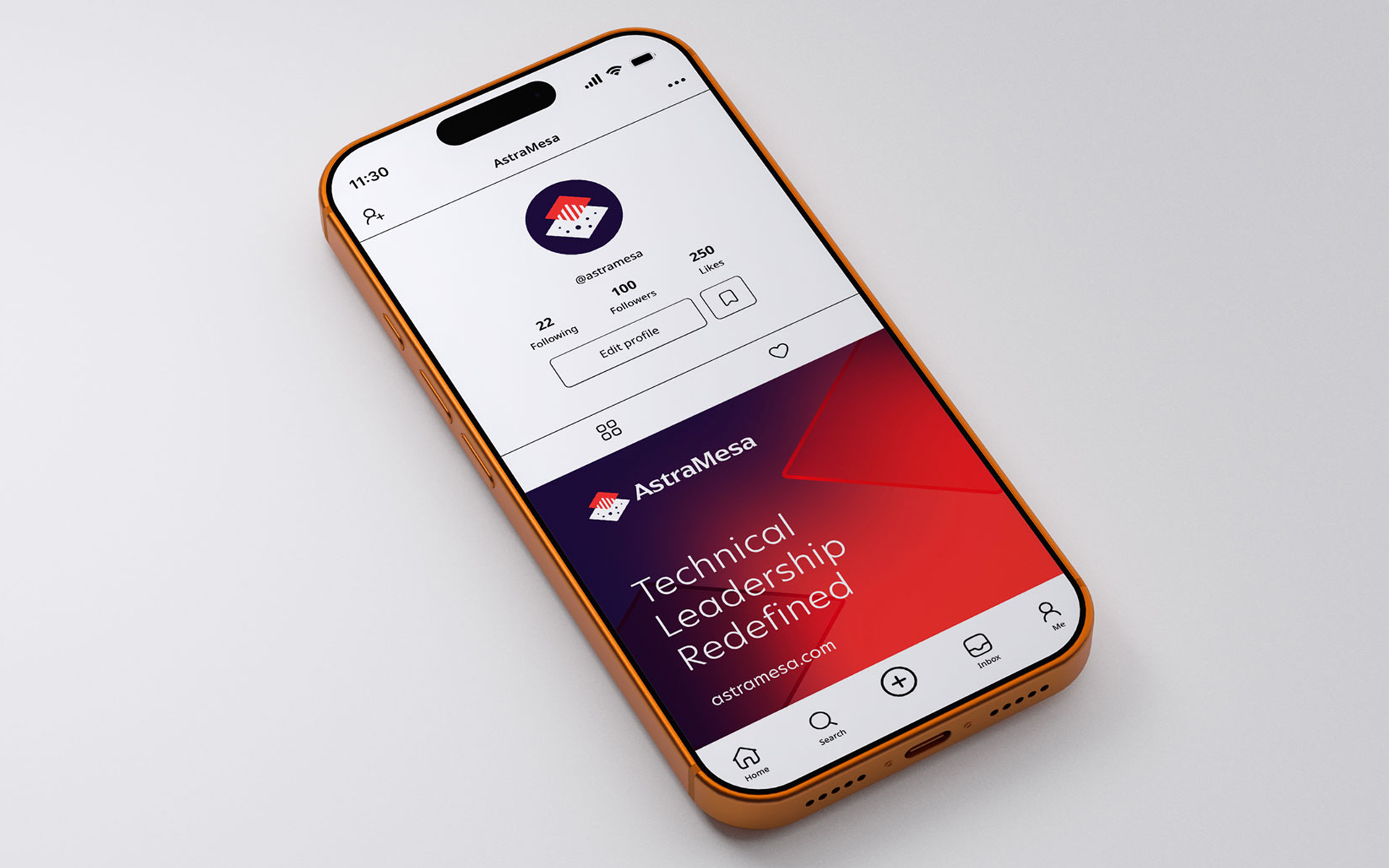AstraMesa social profile showing on a phone screen
