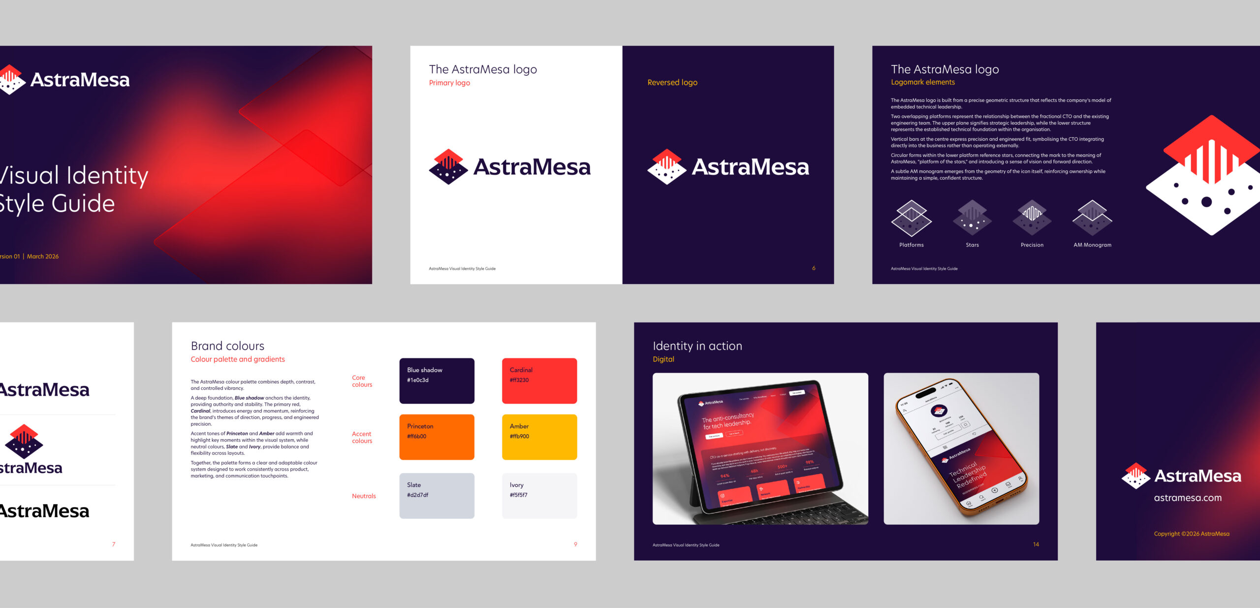 Samples pages of the AstraMesa brand guidelines document